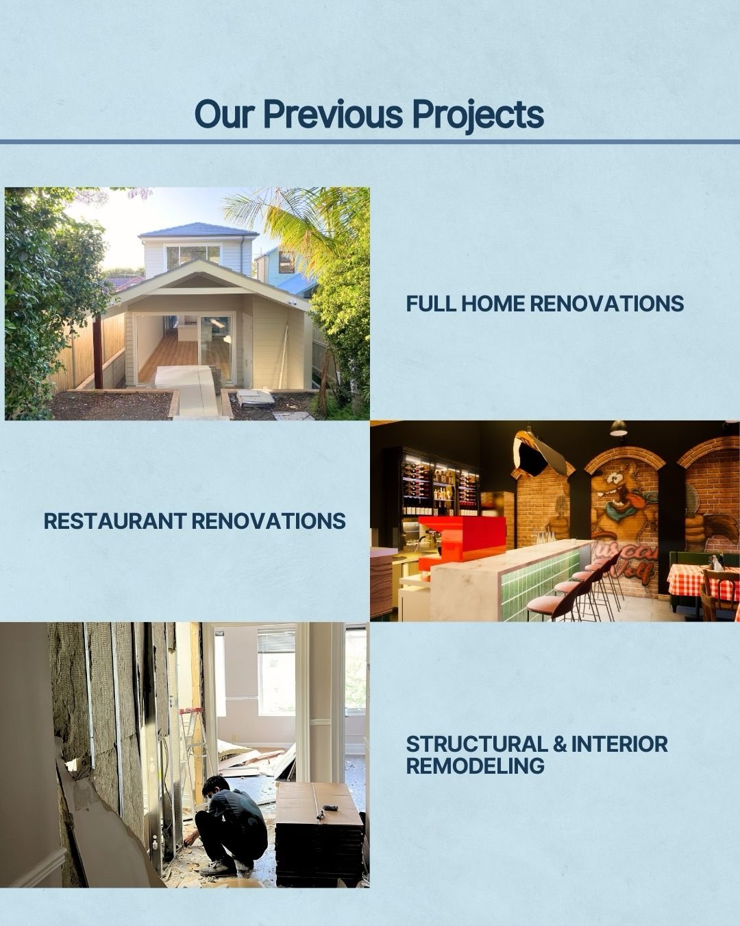 Full home renovation and restaurant renovation by Dave Homes